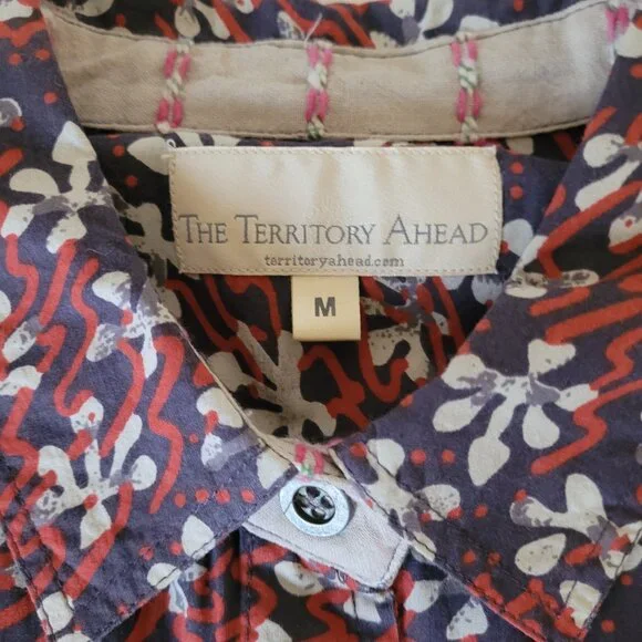 Patchwork BoHo Womens Pink Red Blue Territory Ahead Shirt Long Length Size M - Picture 4 of 15